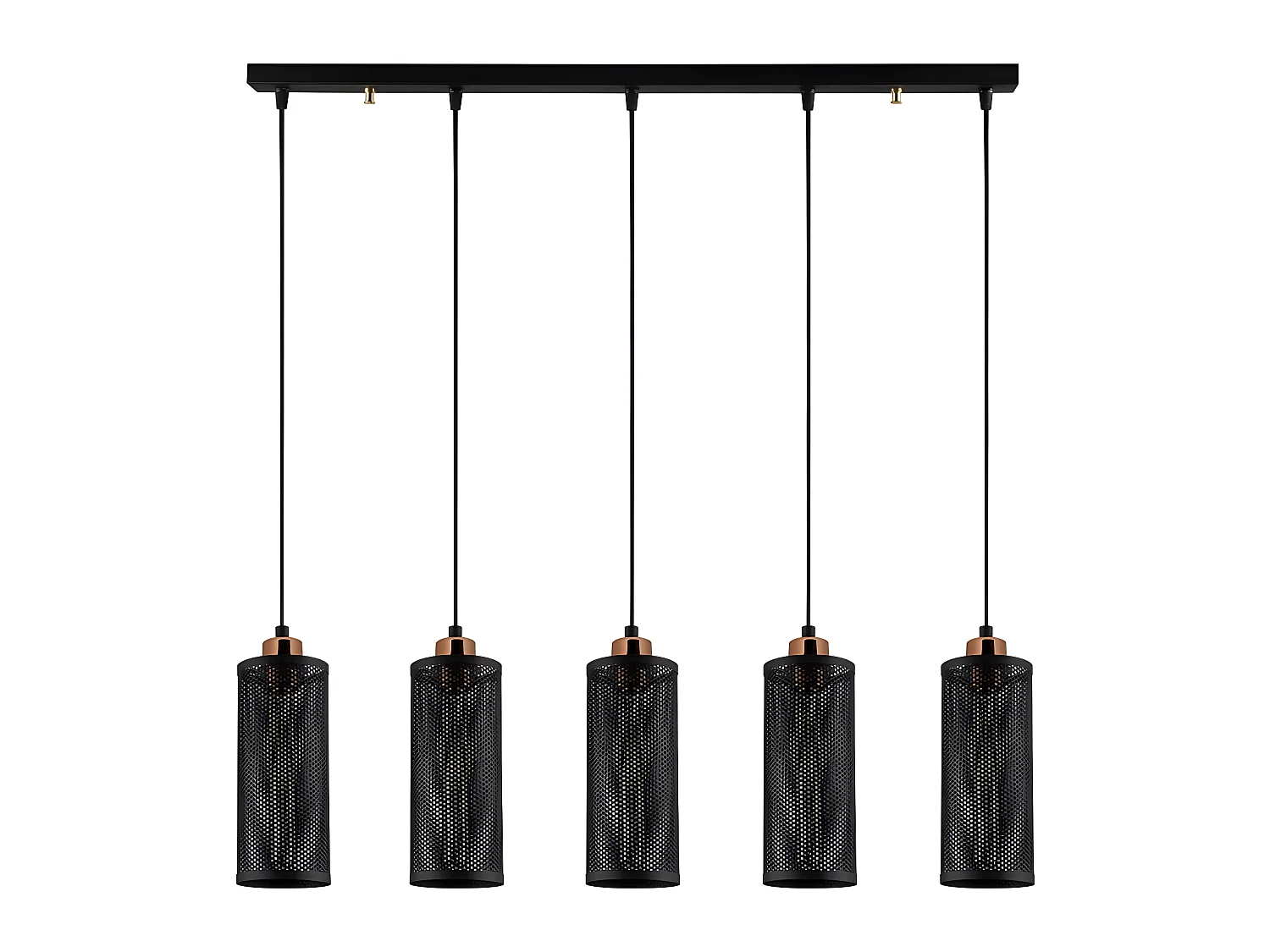 Suspension moderne Marismo avec 5 abat-jour à grille noire 5xE27