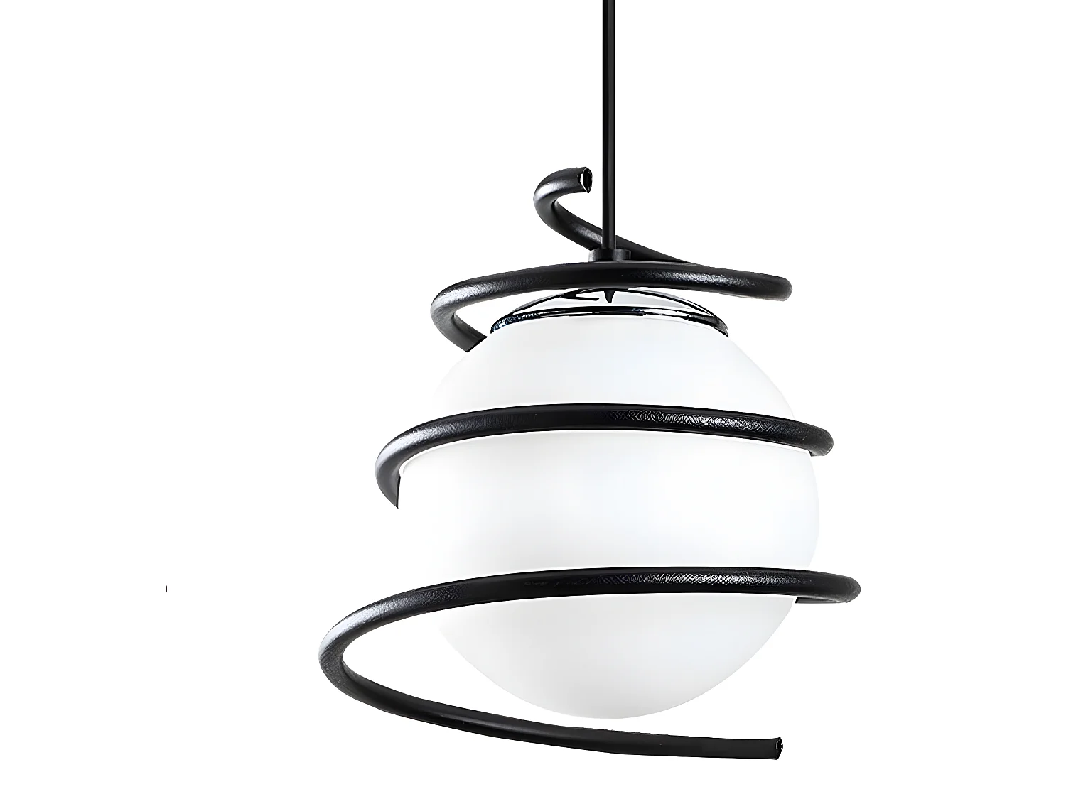 Plafonnier moderne Galène avec 3 spirales en métal noir et 3 sphères en verre E27