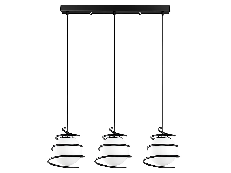 Plafonnier moderne Galène avec 3 spirales en métal noir et 3 sphères en verre E27