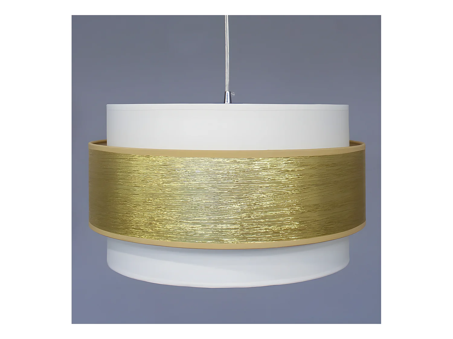 Suspension artisanale Menida avec abat-jour en lin blanc et bande dorée 1xE27 ø40cm