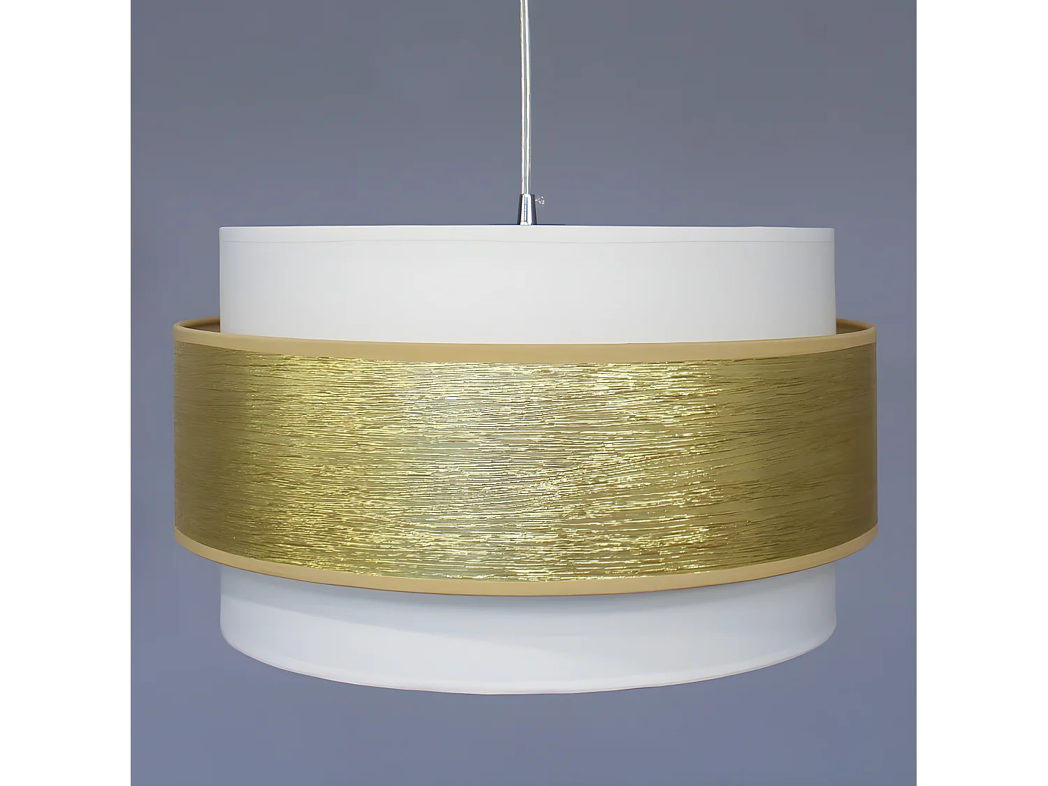 Hanglamp Menida met witte linnen lampenkap en gouden streep 1xE27 ø40cm