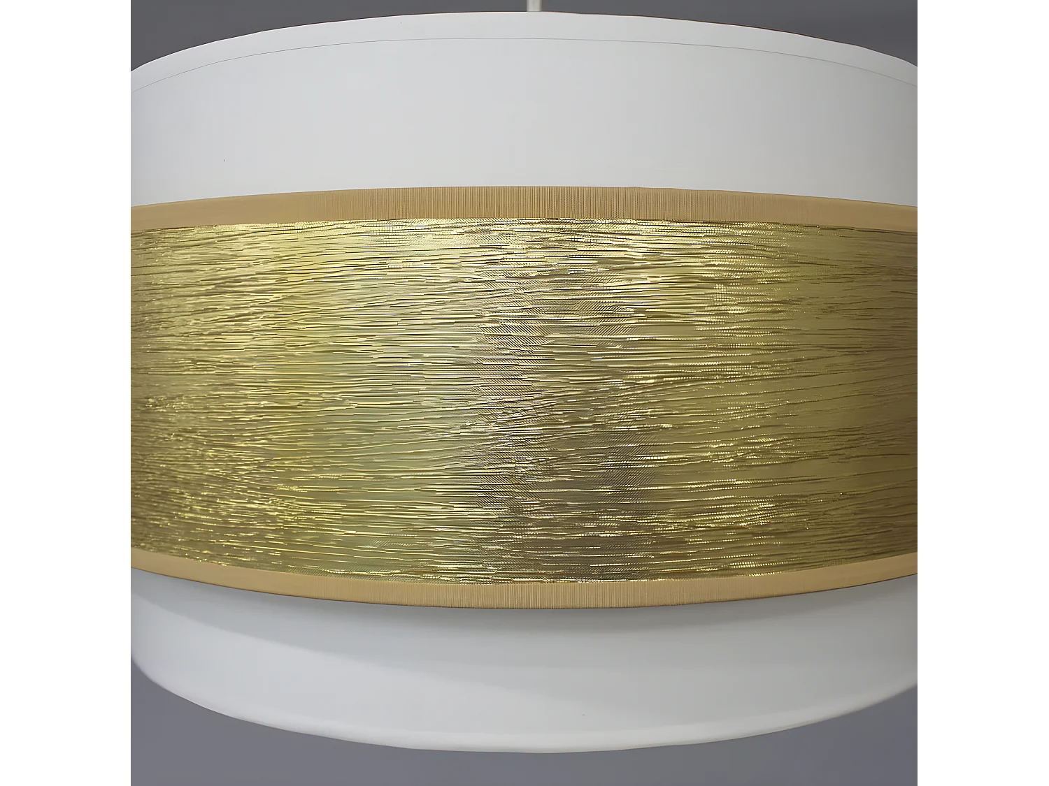 Hanglamp Menida met witte linnen lampenkap en gouden streep 1xE27 ø40cm