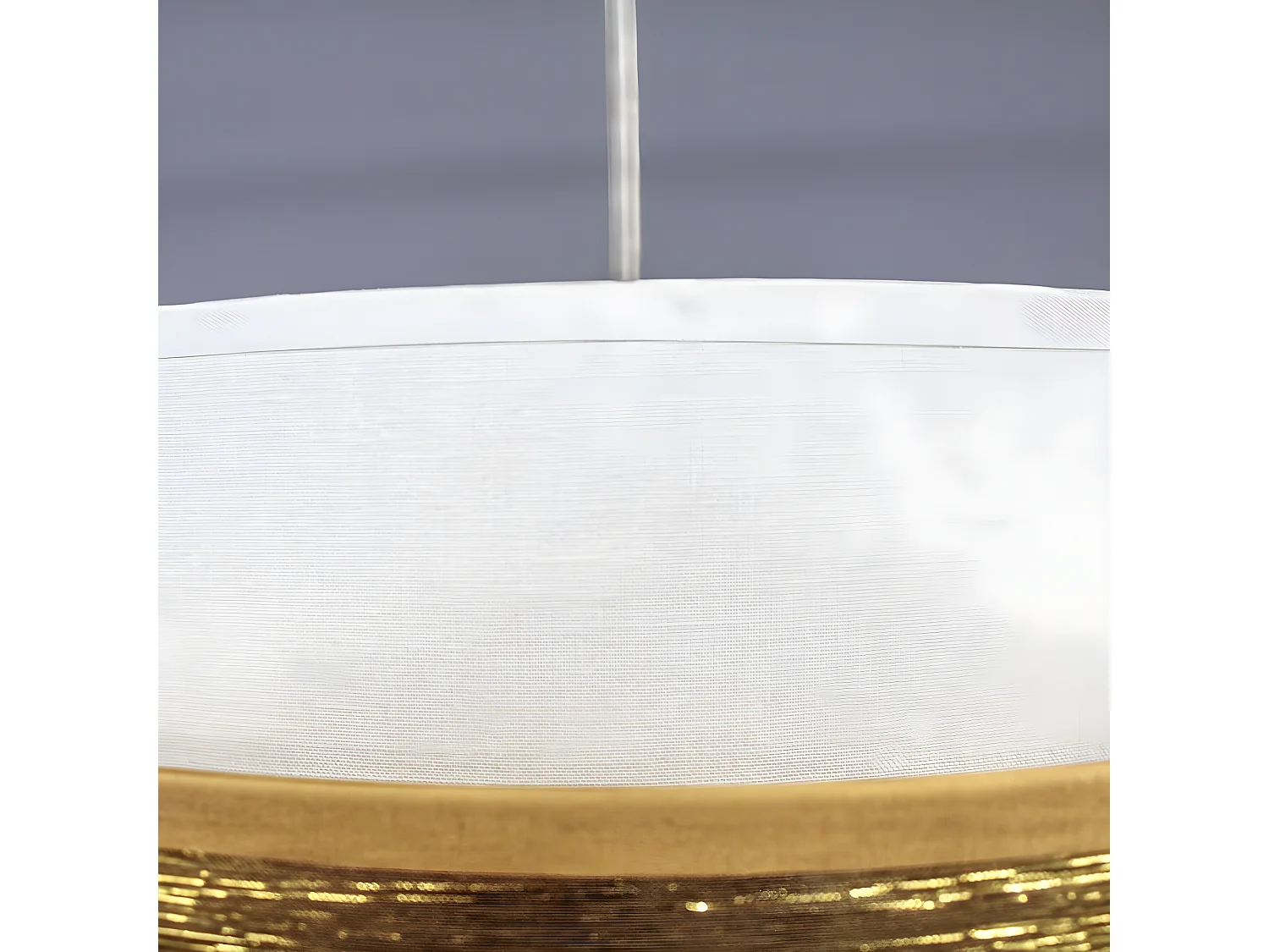 Hanglamp Menida met witte linnen lampenkap en gouden streep 1xE27 ø40cm