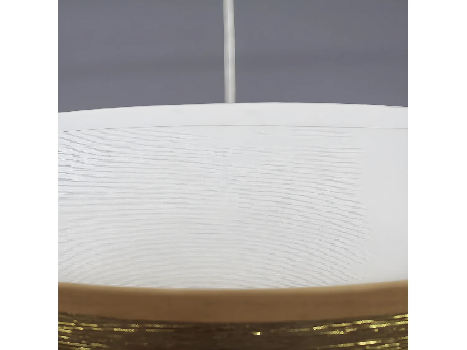 Hanglamp Menida met witte linnen lampenkap en gouden streep 1xE27 ø40cm