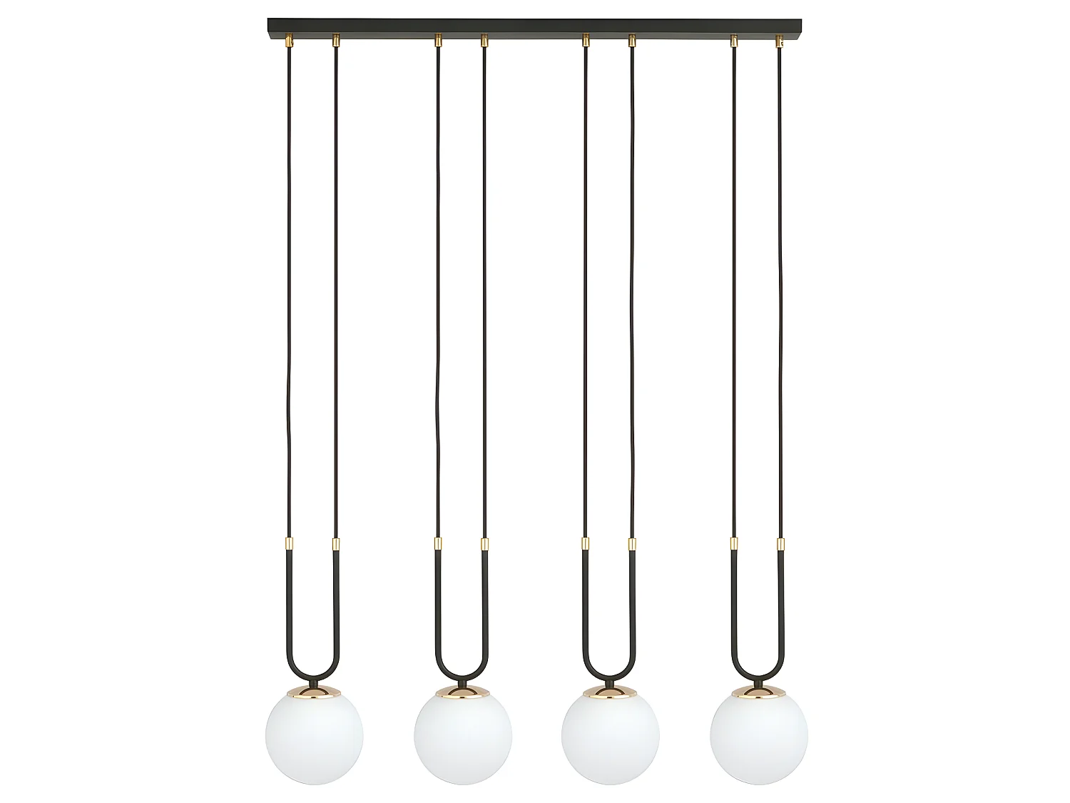 Megan zwarte hanglamp met gouden details en 4 glazen bollen 4xE14