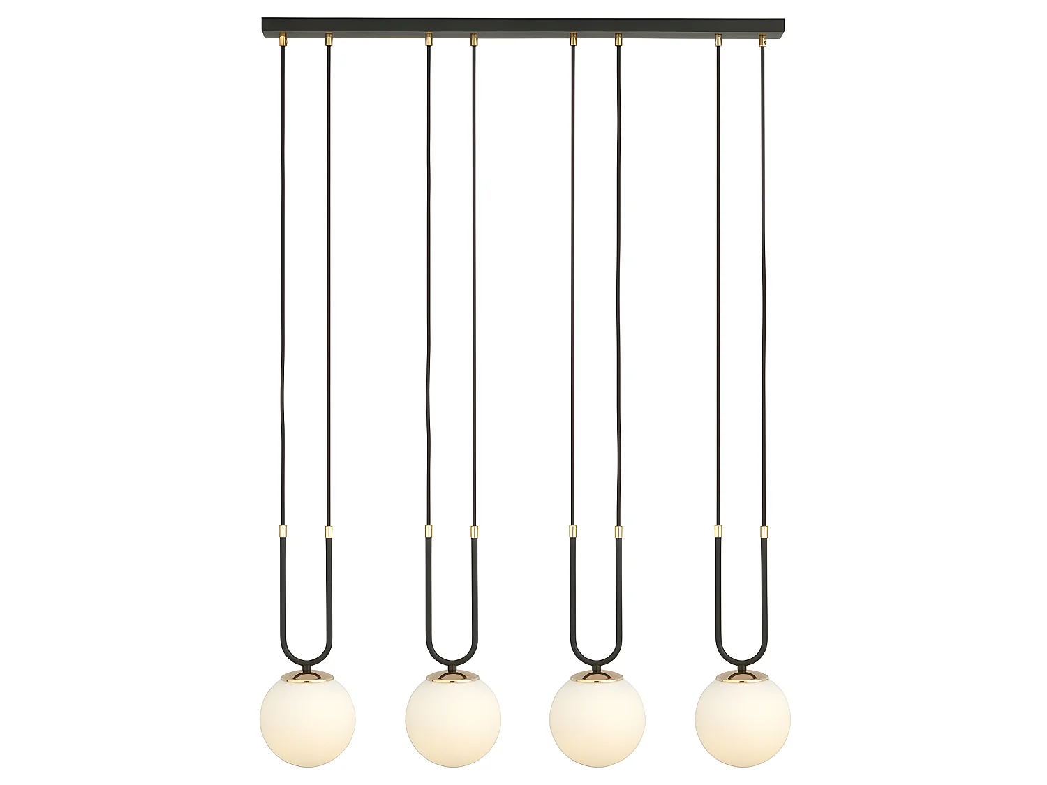 Megan zwarte hanglamp met gouden details en 4 glazen bollen 4xE14