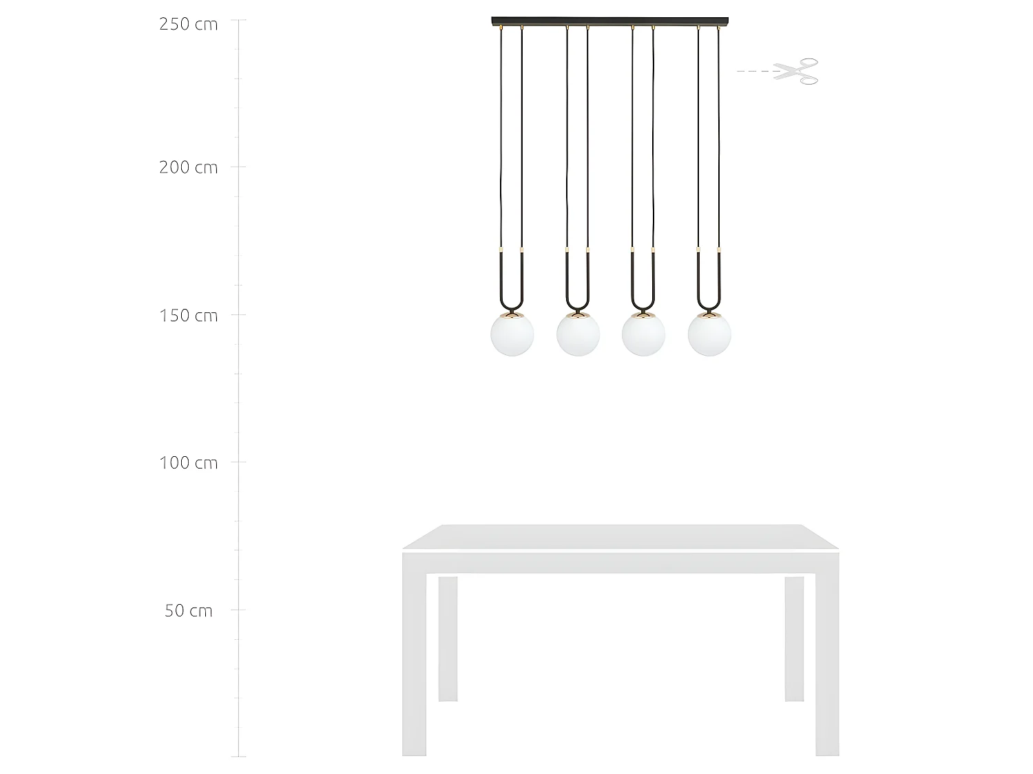 Megan zwarte hanglamp met gouden details en 4 glazen bollen 4xE14