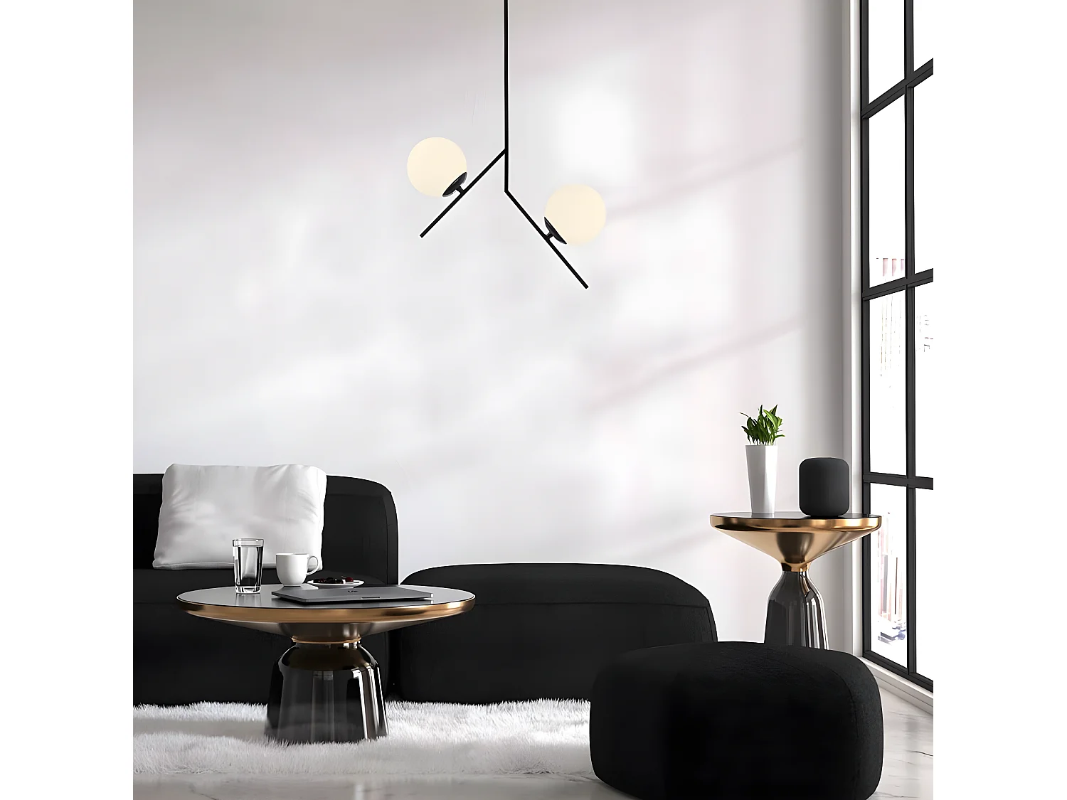 Plafonnier noir Escott avec 2 sphères en verre style nordique 2xE27