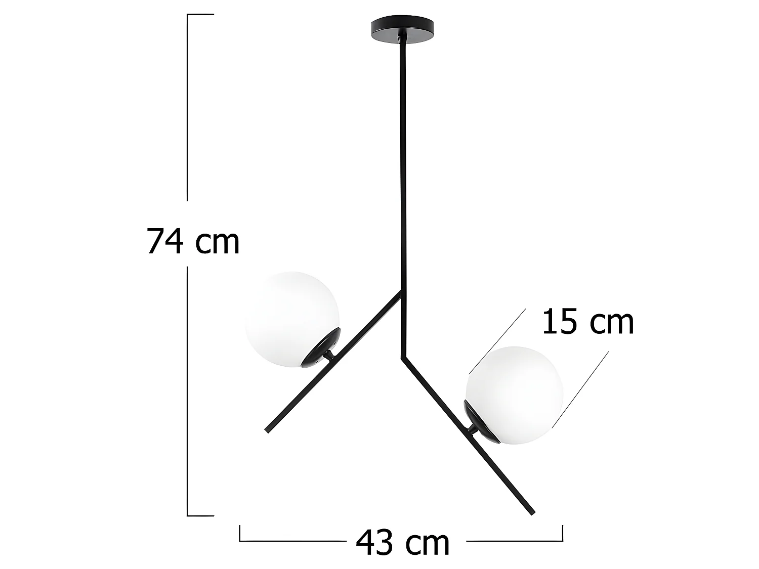 Plafonnier noir Escott avec 2 sphères en verre style nordique 2xE27