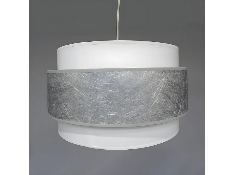 Suspension faite main Medina avec bande grise et abat-jour en lin blanc 1xE27 ø40cm