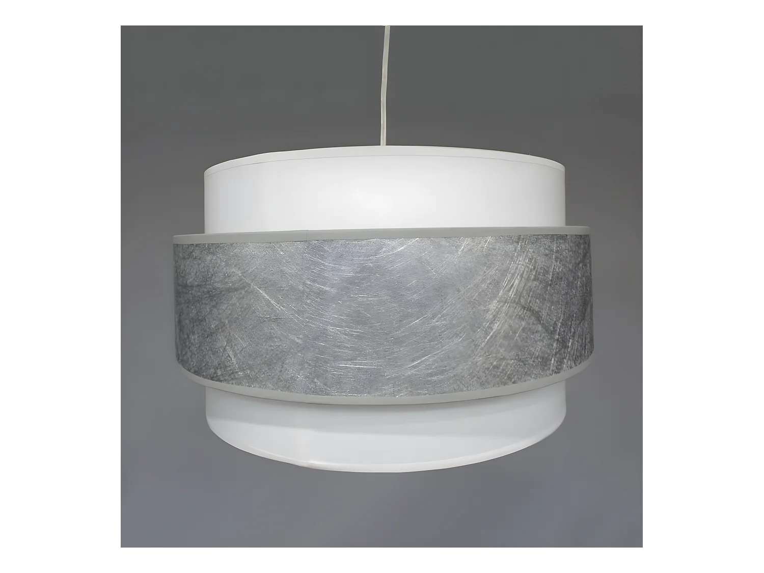 Suspension faite main Medina avec bande grise et abat-jour en lin blanc 1xE27 ø40cm