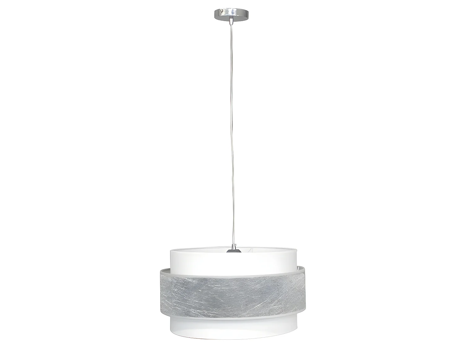 Lámpara colgante artesanal Medina con franja gris y pantalla de lino blanco 1xE27 ø40cm