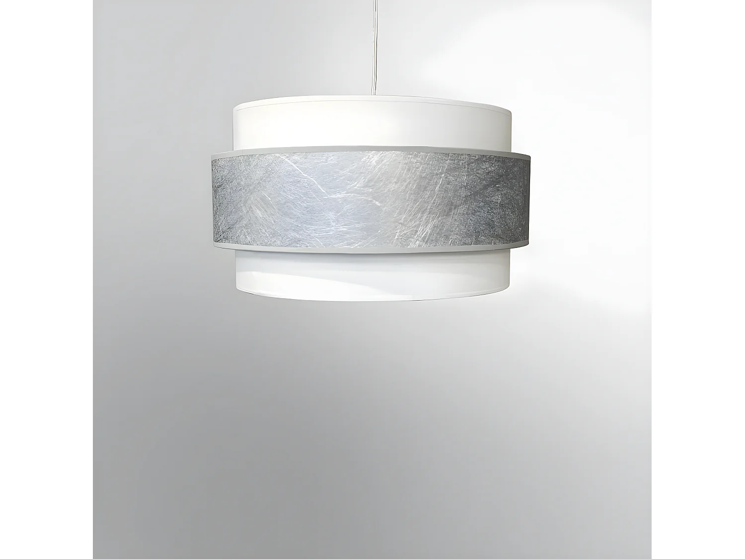 Lámpara colgante artesanal Medina con franja gris y pantalla de lino blanco 1xE27 ø40cm