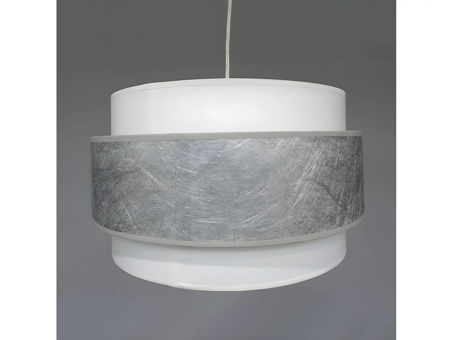 Suspension faite main Medina avec bande grise et abat-jour en lin blanc 1xE27 ø40cm