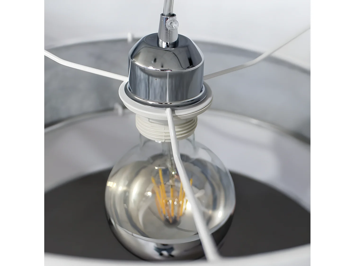 Suspension faite main Medina avec bande grise et abat-jour en lin blanc 1xE27 ø40cm