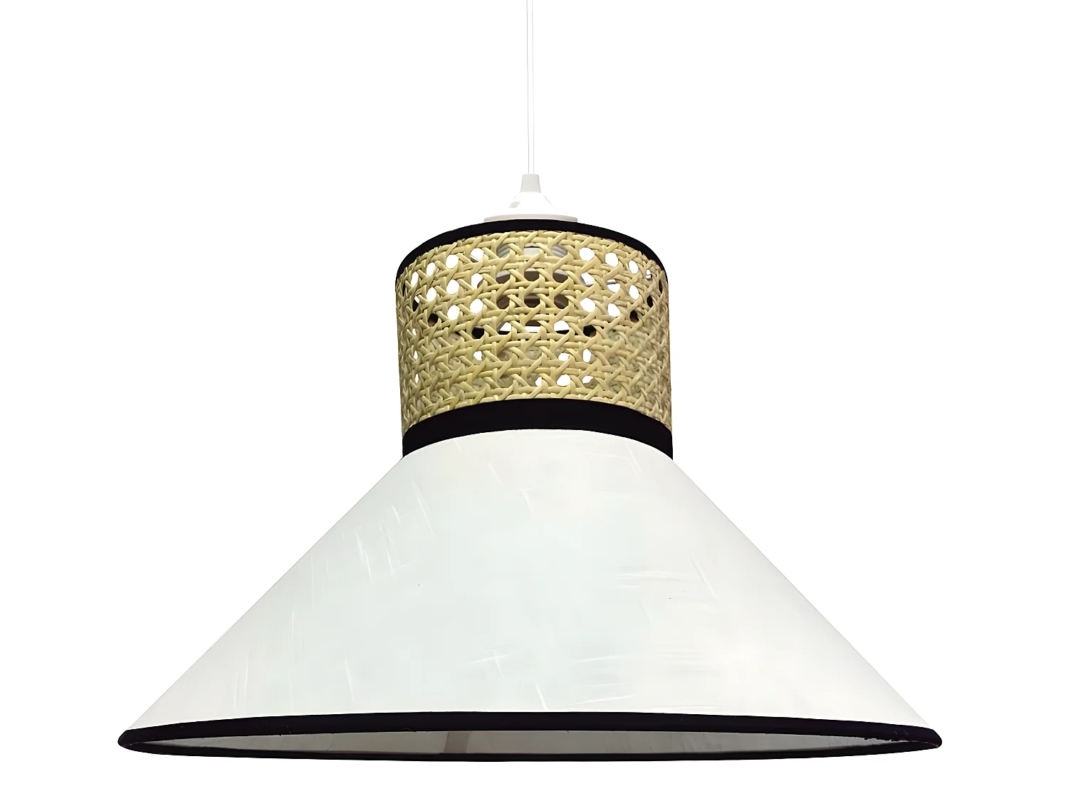 Pendelleuchte Marcanda mit Lampenschirm aus weißem Leinen und Bast 1xE27 ø40cm