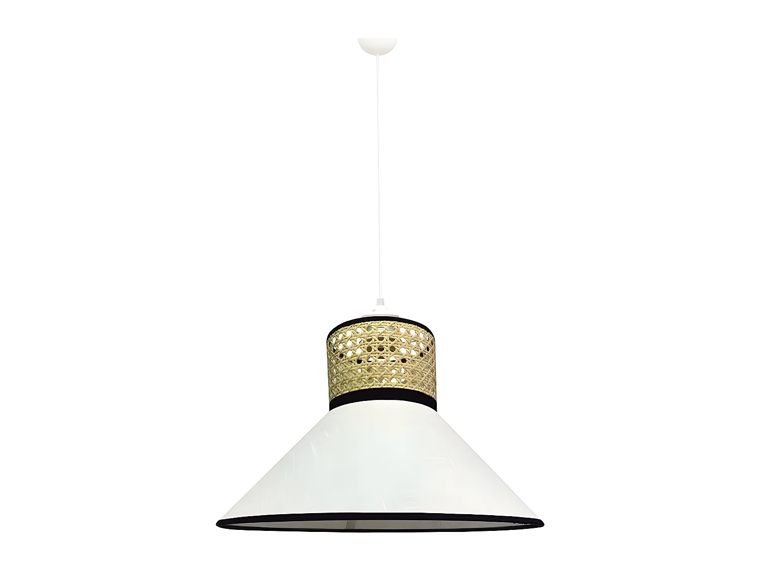 Suspension Marcanda naturelle avec abat-jour en lin blanc et raphia 1xE27 ø40cm