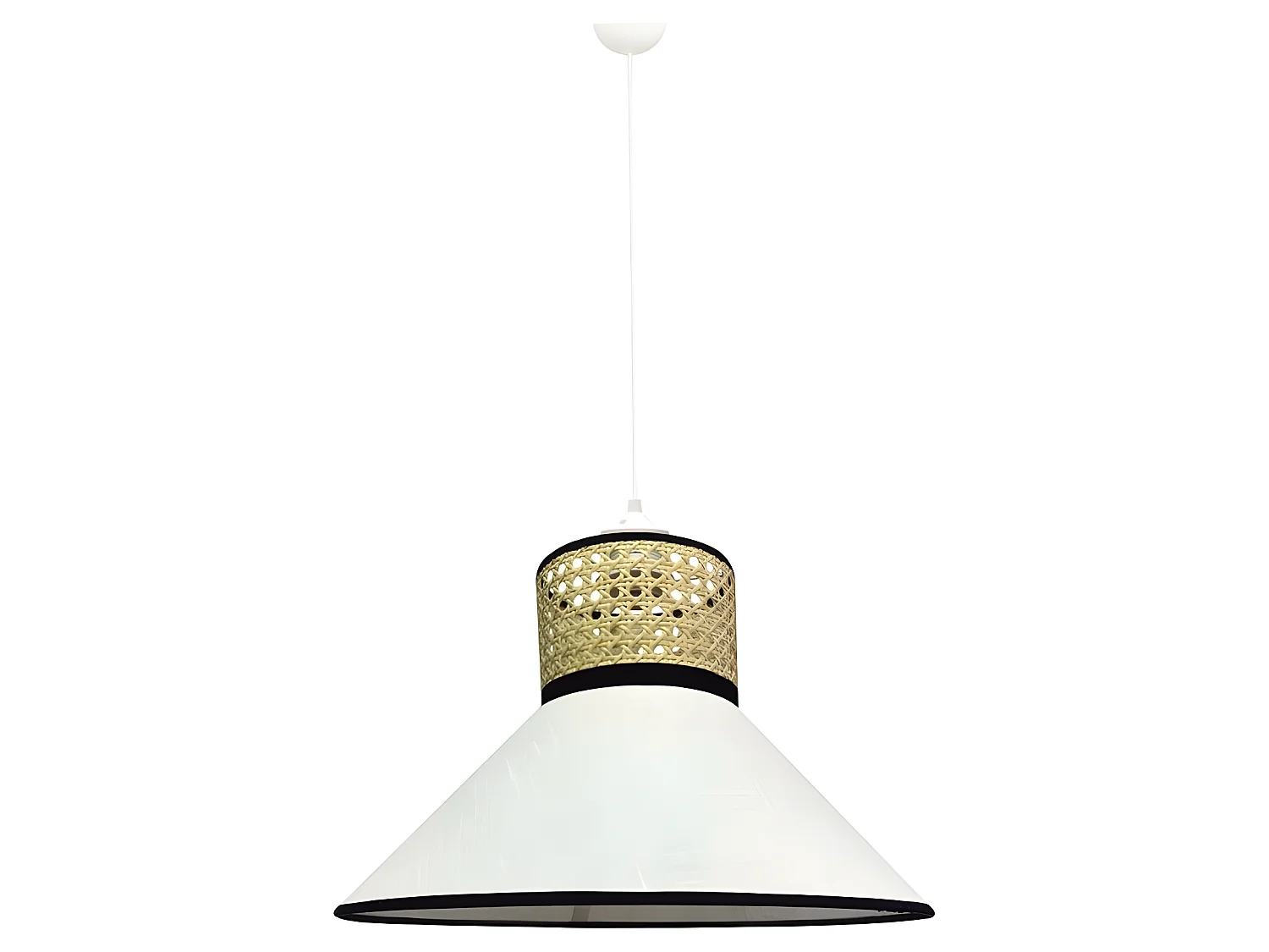 Suspension Marcanda naturelle avec abat-jour en lin blanc et raphia 1xE27 ø40cm