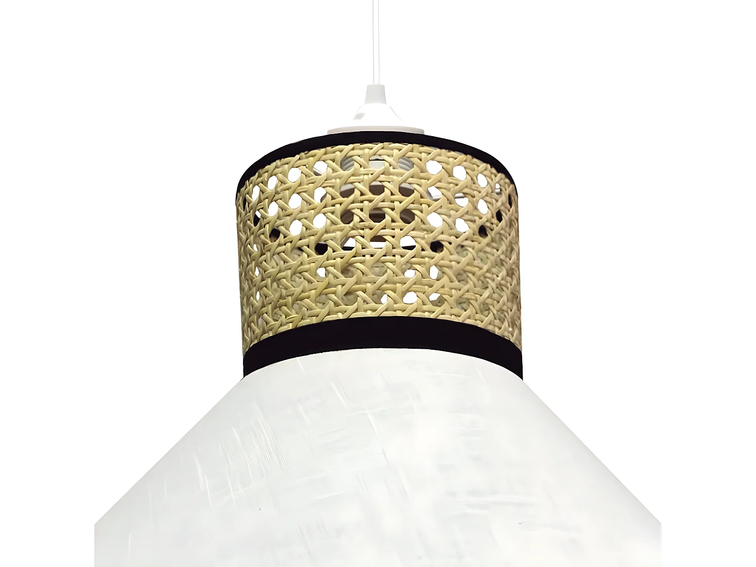 Suspension Marcanda naturelle avec abat-jour en lin blanc et raphia 1xE27 ø40cm