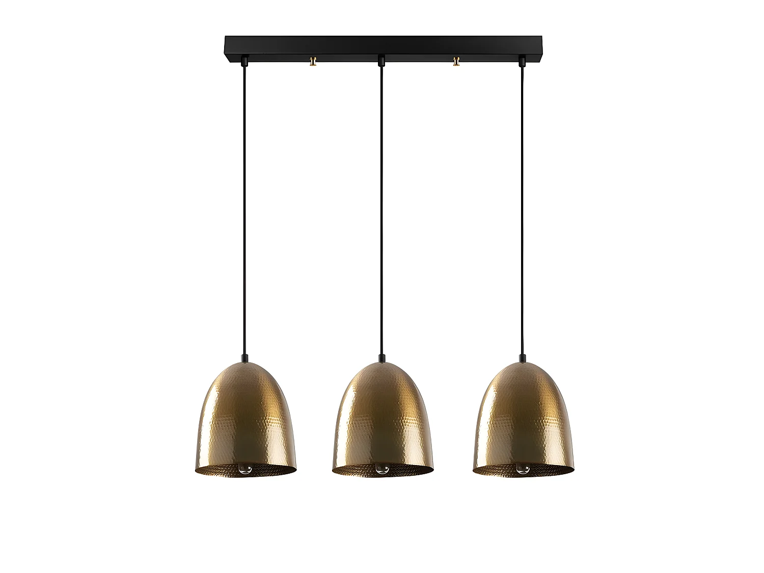 Lineaire Hanglamp Asney met 3 lampenkappen in antiek goud reliëfeffect 3xE27