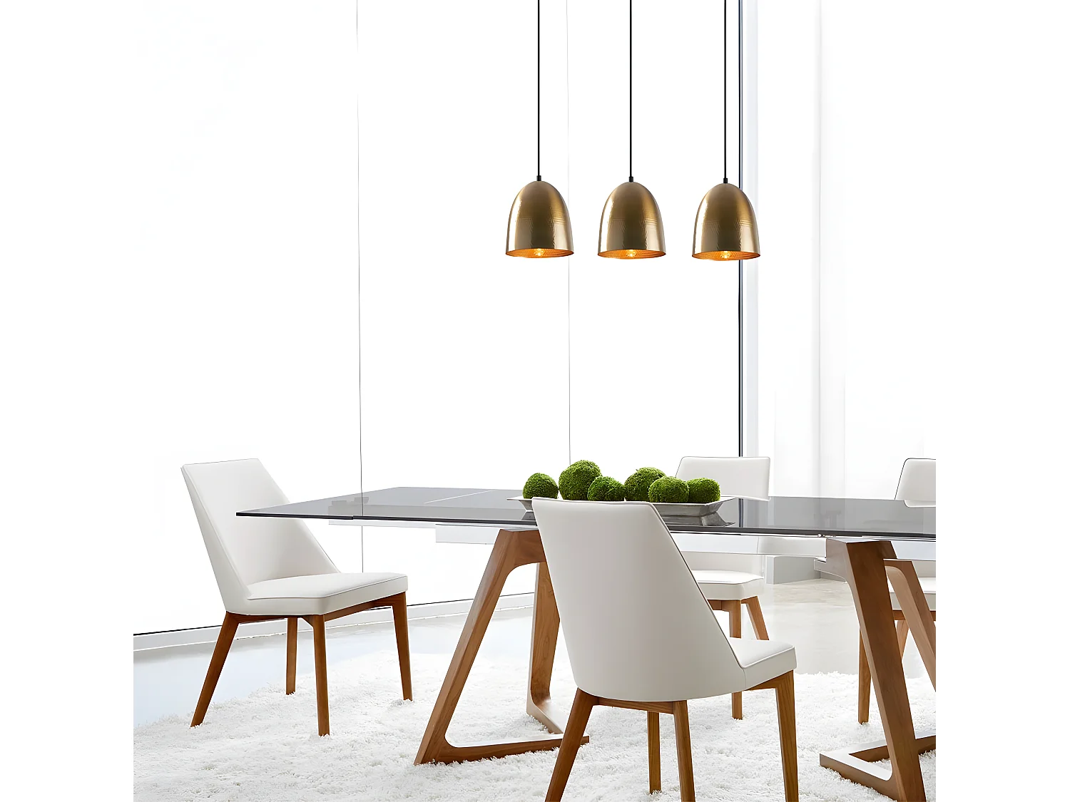 Lineaire Hanglamp Asney met 3 lampenkappen in antiek goud reliëfeffect 3xE27