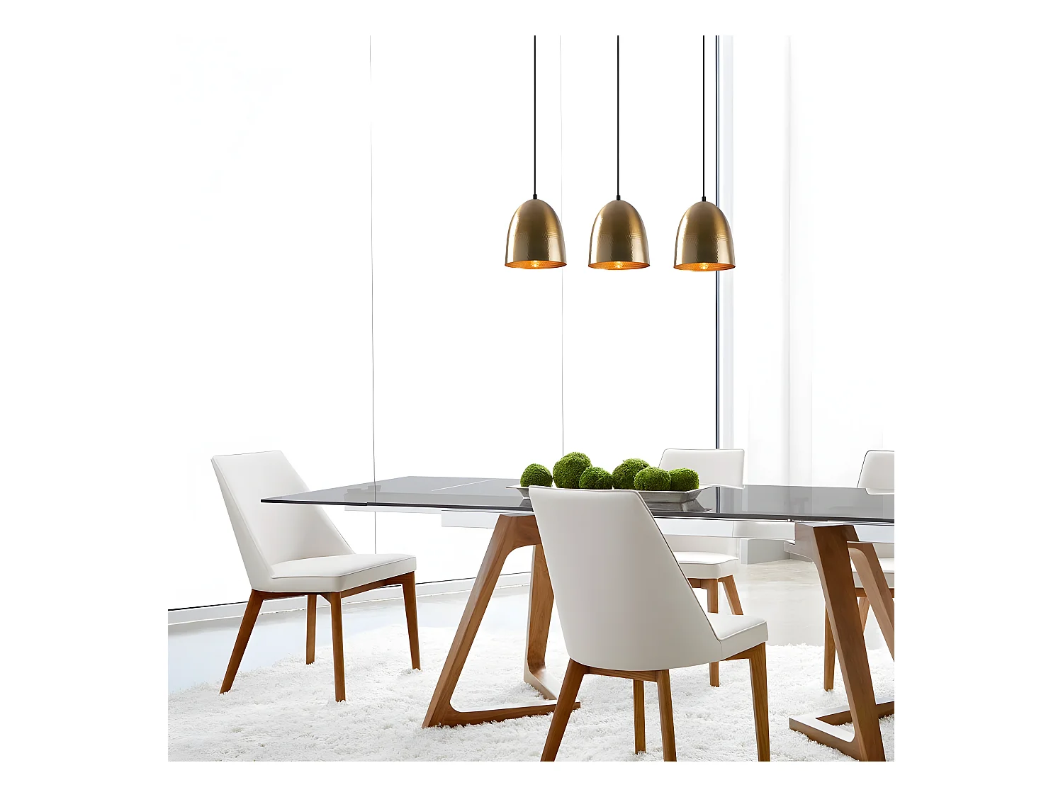 Lampada a sospensione lineare Asney a 3 paralumi effetto rilievo dorato antico 3xE27