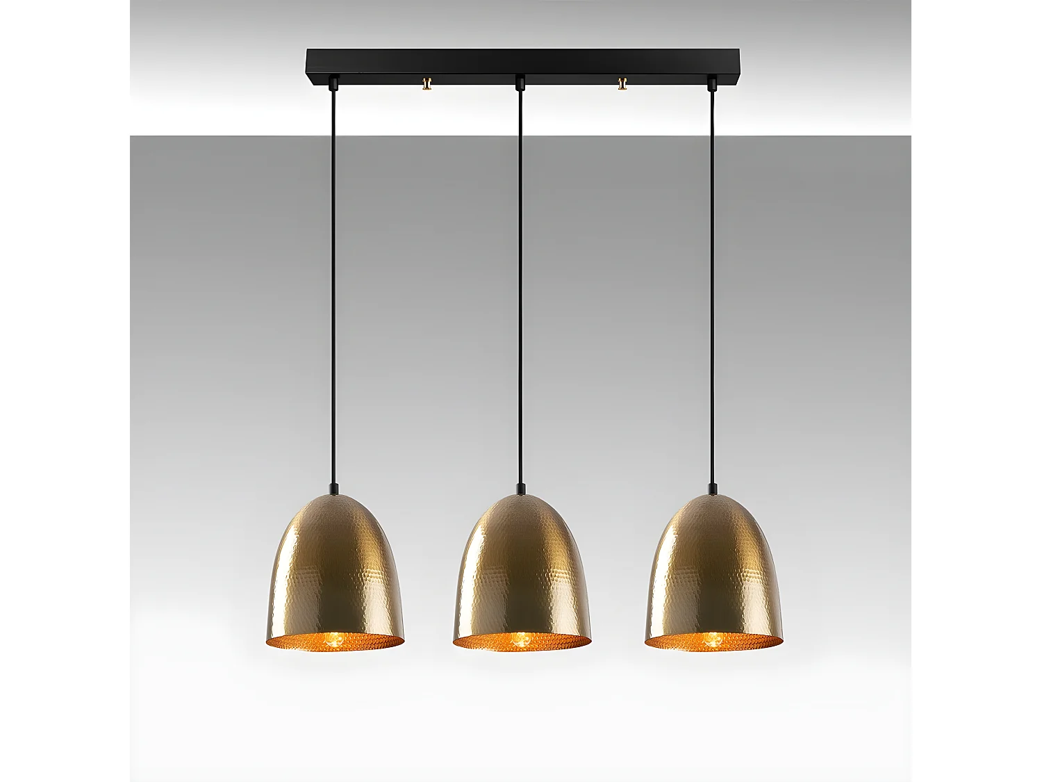 Lampada a sospensione lineare Asney a 3 paralumi effetto rilievo dorato antico 3xE27