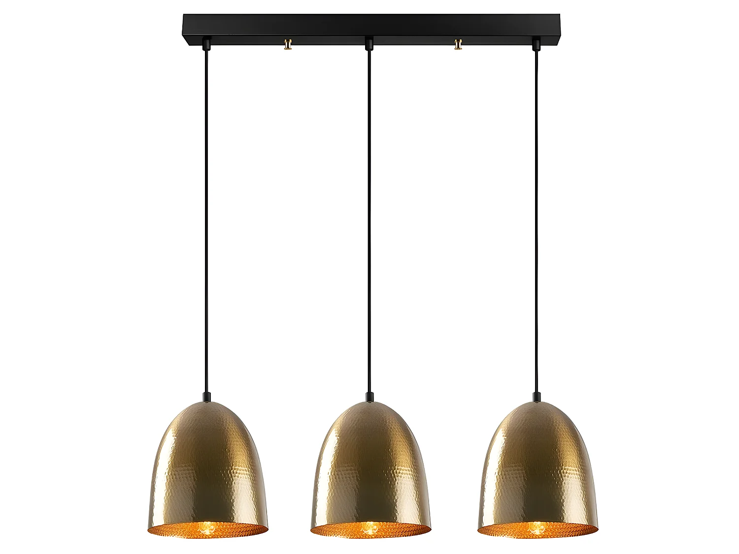 Lampada a sospensione lineare Asney a 3 paralumi effetto rilievo dorato antico 3xE27