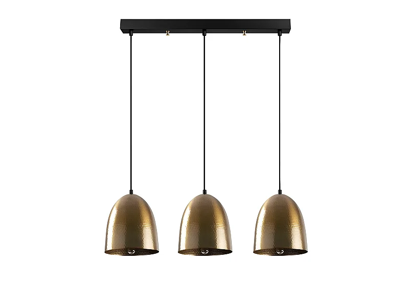 Suspension linéaire Asney avec 3 abat-jour effet relief doré antique 3xE27