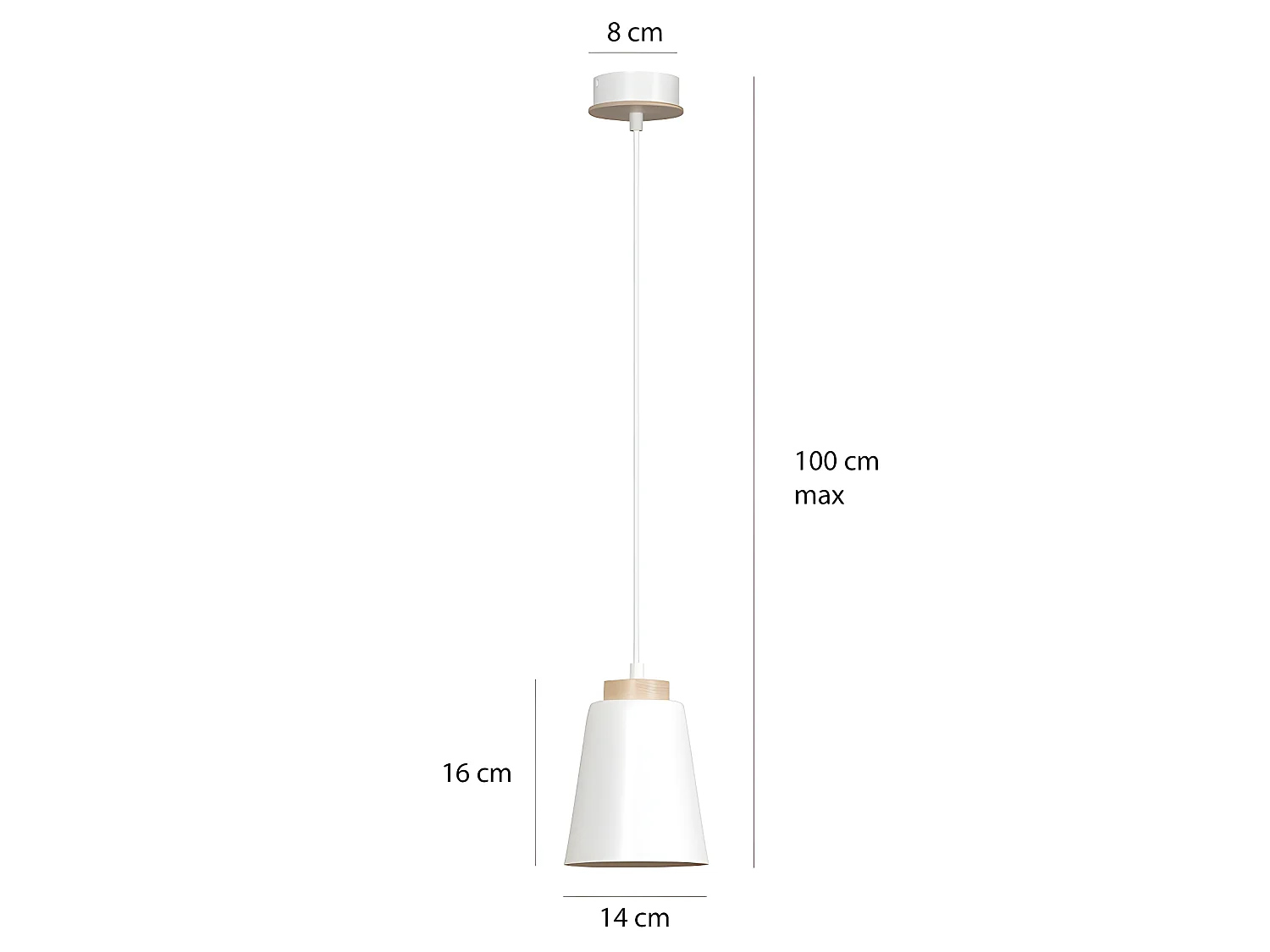 Nordic - Pendelleuchte Lasso mit weißem Lampenschirm und Holzdetail 1xE27 ø14cm