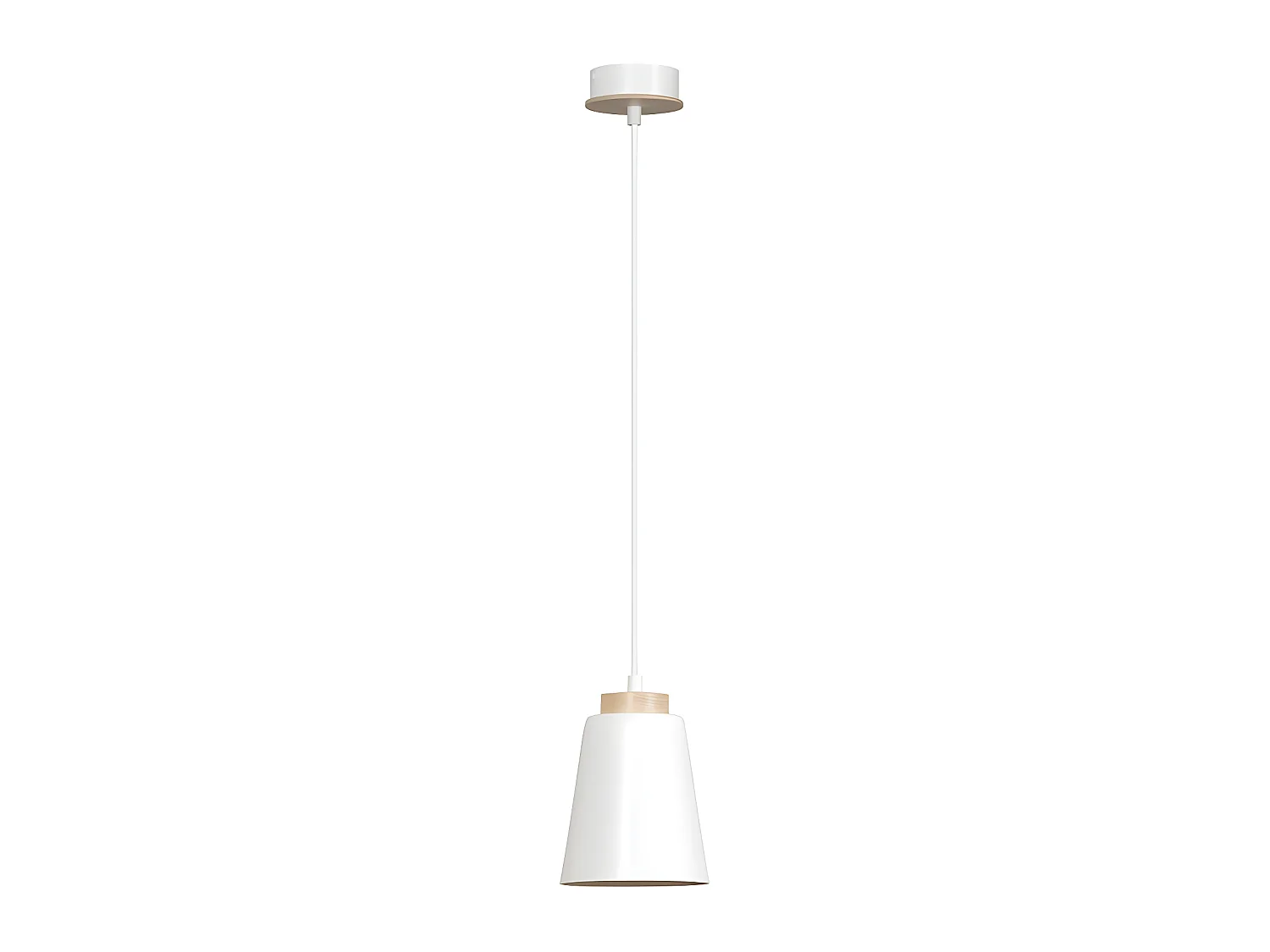 Suspension Nordic Lasso avec abat-jour blanc et détail en bois 1xE27 ø14cm