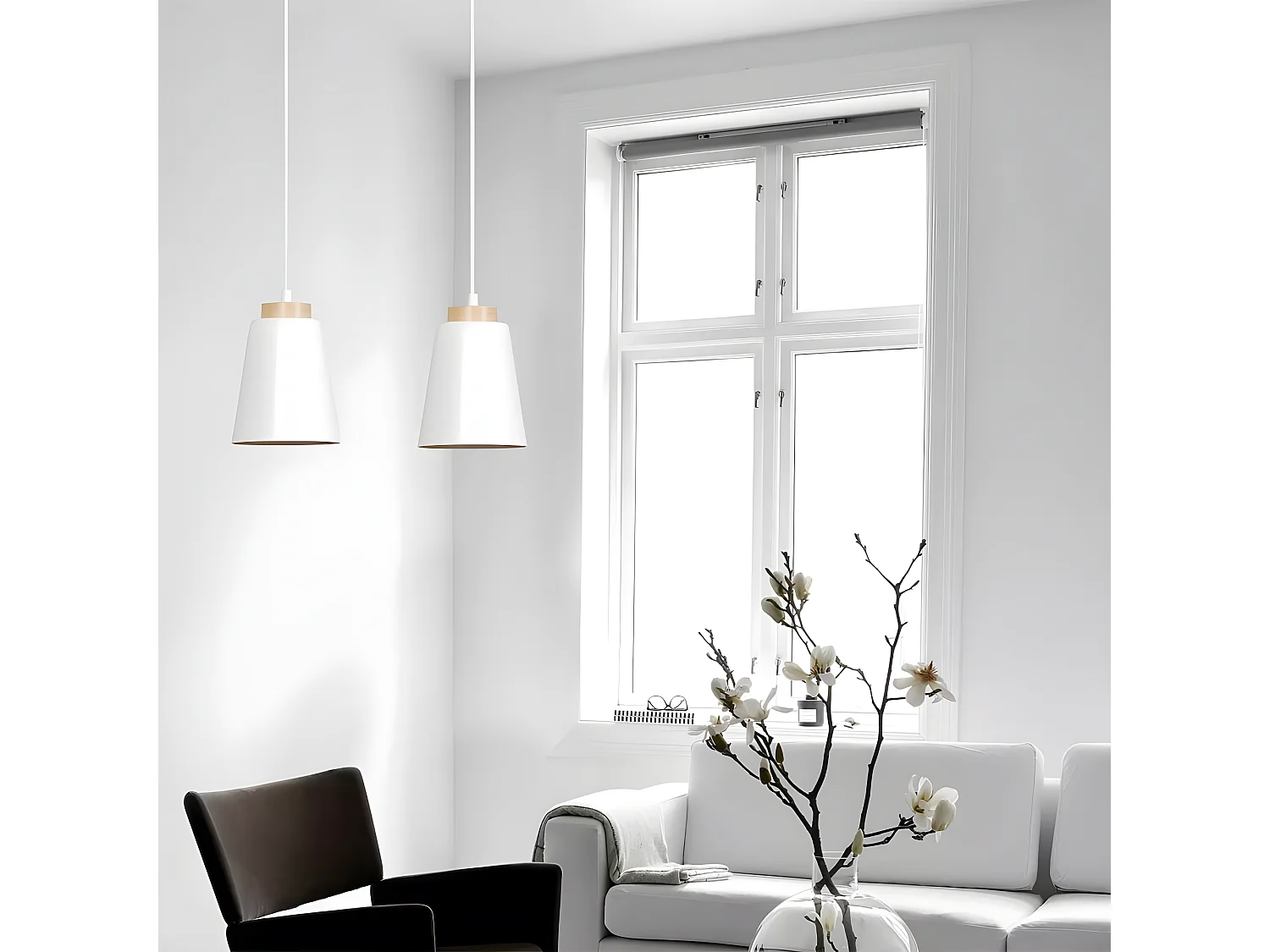 Suspension Nordic Lasso avec abat-jour blanc et détail en bois 1xE27 ø14cm