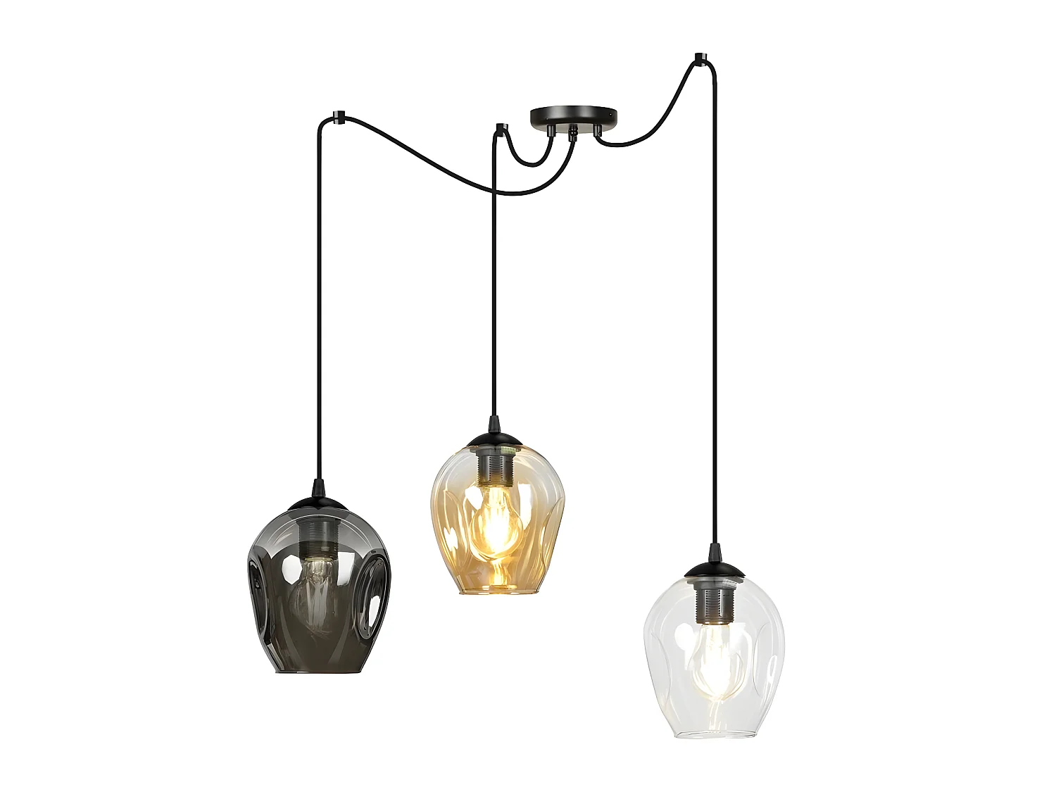 Suspension Maranto avec 3 câbles mobiles et 3 abat-jour colorés 3xE27