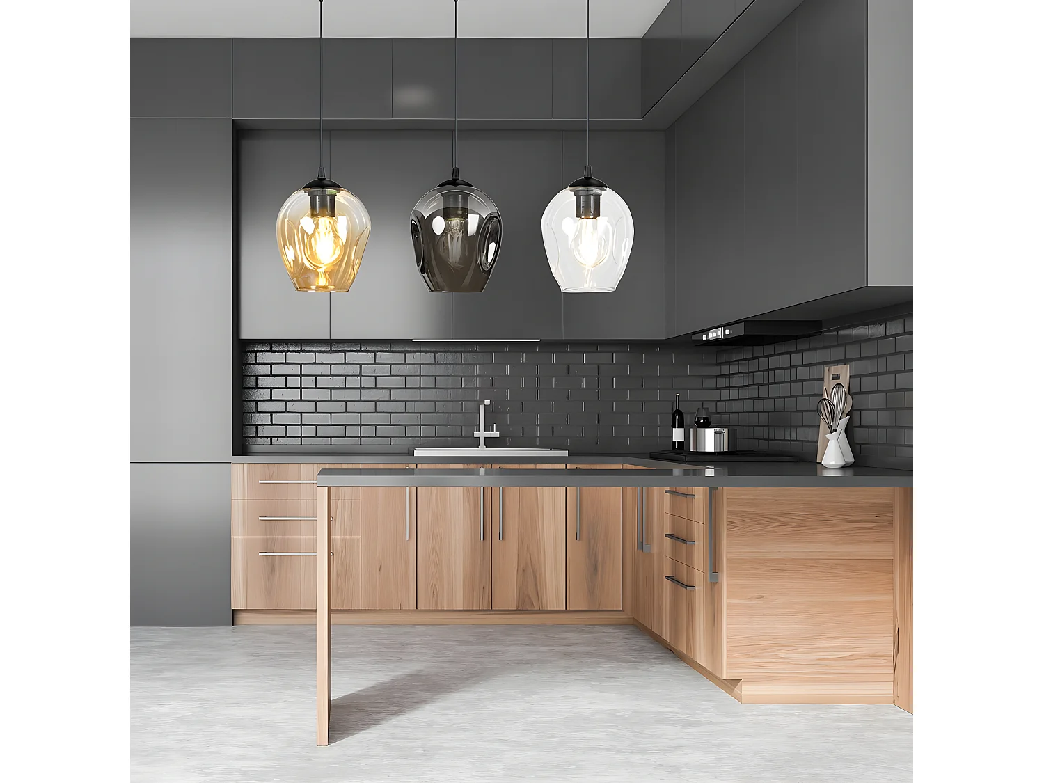 Suspension Maranto avec 3 câbles mobiles et 3 abat-jour colorés 3xE27