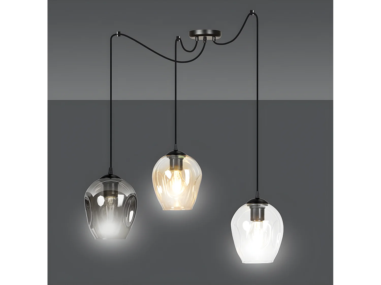 Suspension Maranto avec 3 câbles mobiles et 3 abat-jour colorés 3xE27