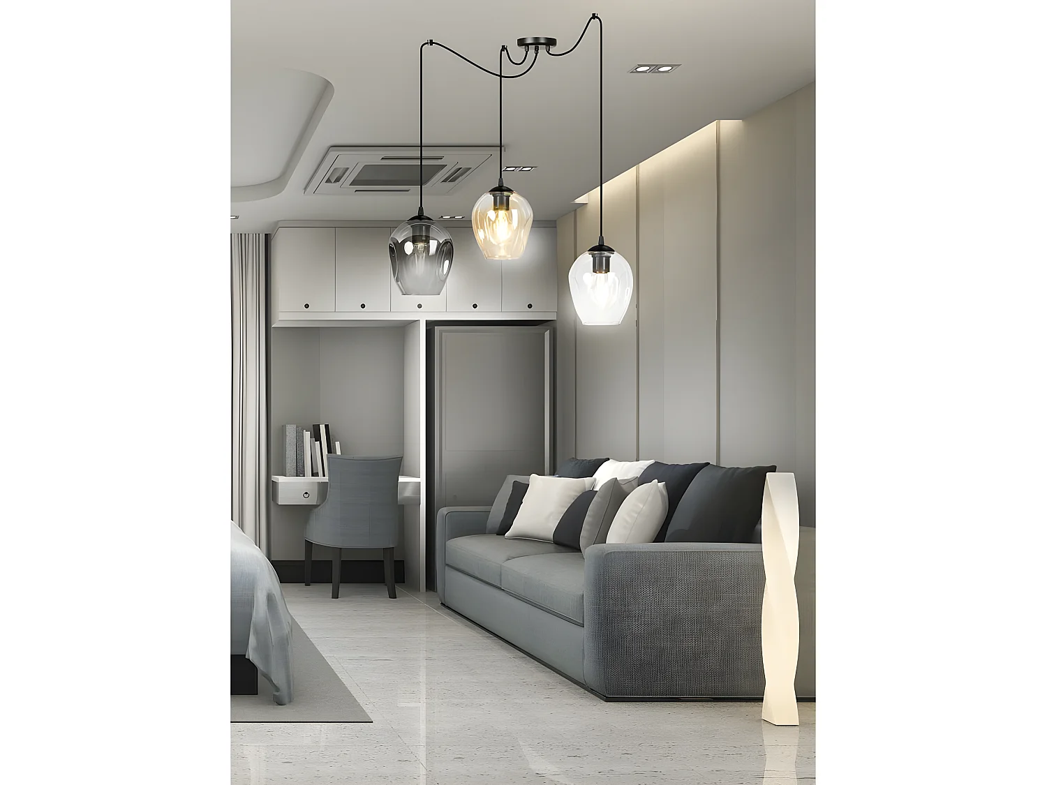 Suspension Maranto avec 3 câbles mobiles et 3 abat-jour colorés 3xE27