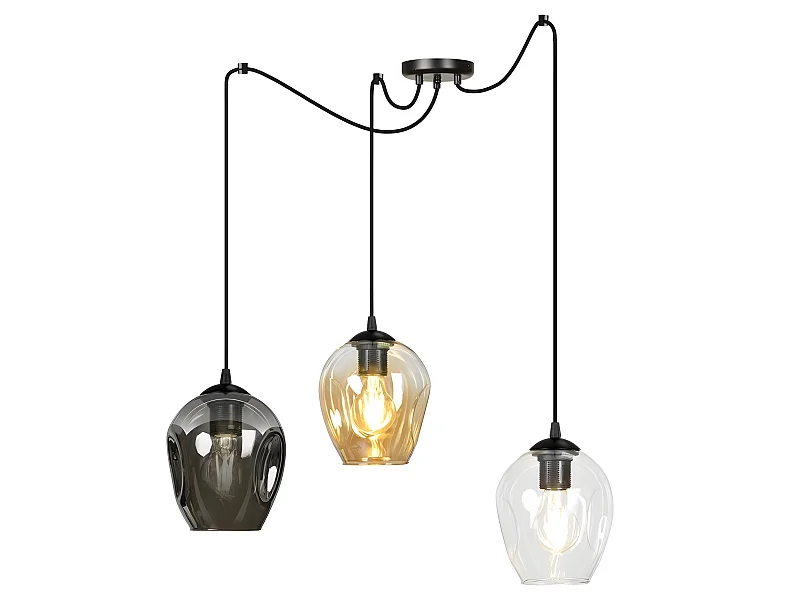 Suspension Maranto avec 3 câbles mobiles et 3 abat-jour colorés 3xE27