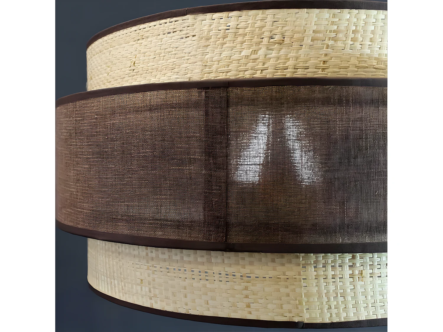 Handgemaakte Sira hanglamp met bruine linnen kap en naturel rotan 1xE27 ø40cm