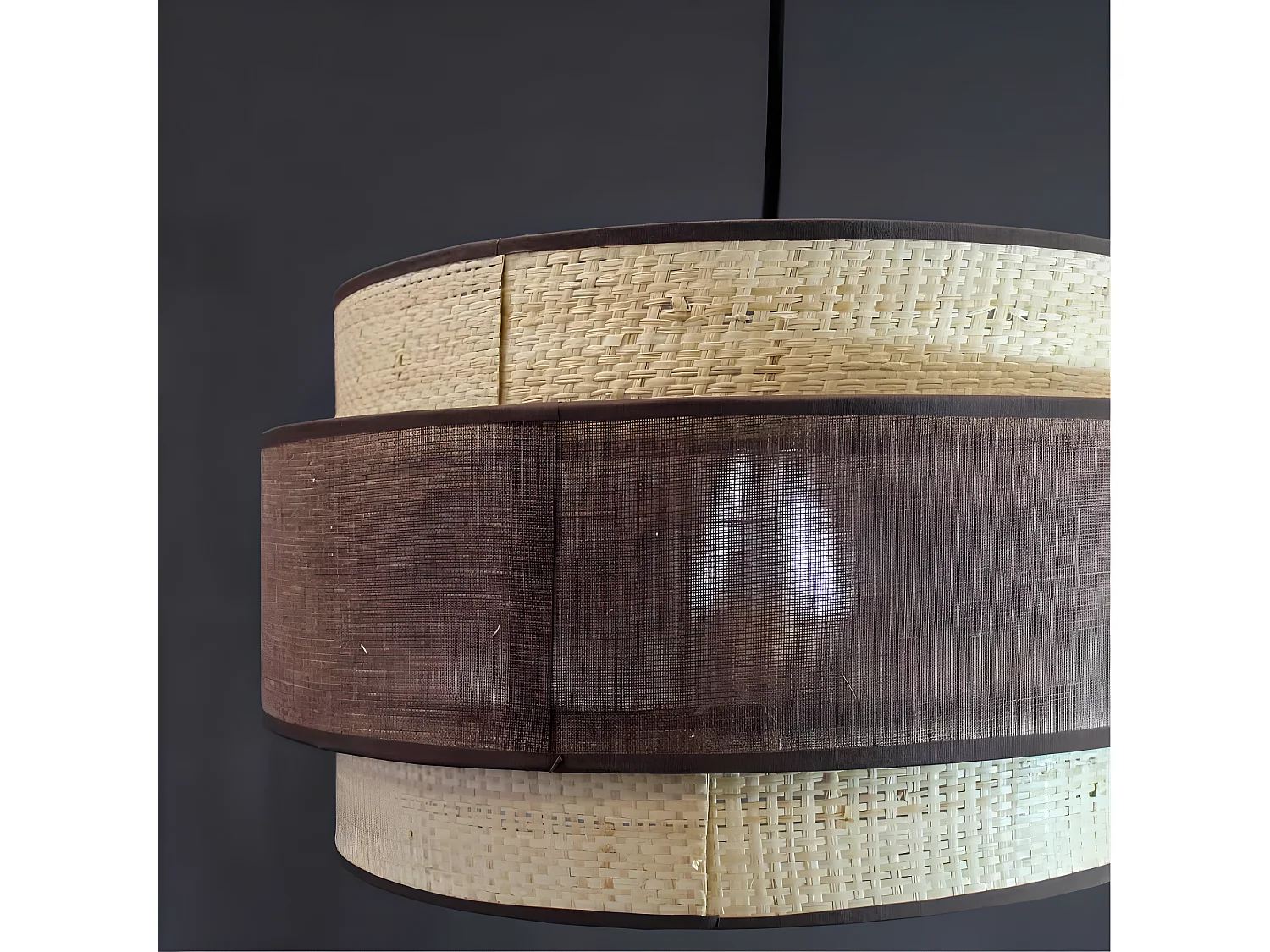 Suspension Sira faite main avec abat-jour en lin marron et rotin naturel 1xE27 ø40cm