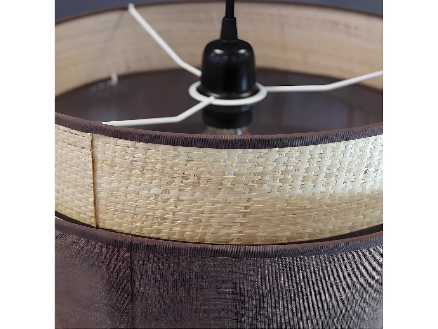 Suspension Sira faite main avec abat-jour en lin marron et rotin naturel 1xE27 ø40cm