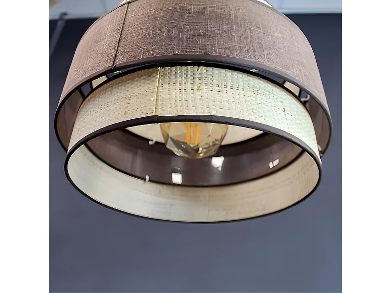 Lampada a sospensione Sira con lino marrone e paralume in rattan naturale 1xE27 ø40cm