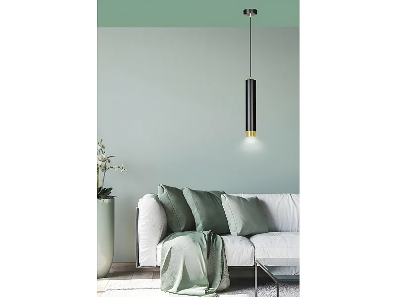 Suspension moderne Mura avec abat-jour cylindrique noir et doré 1xGU10 ø8cm