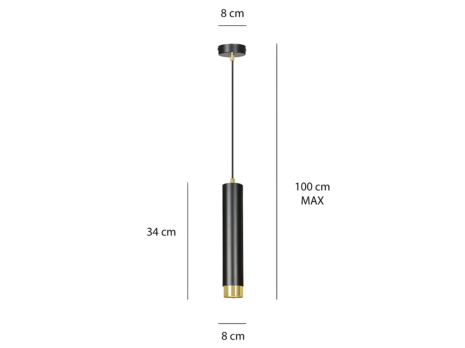 Pendelleuchte Mura mit schwarzem und goldenem zylindrischem Lampenschirm 1xGU10 ø8cm