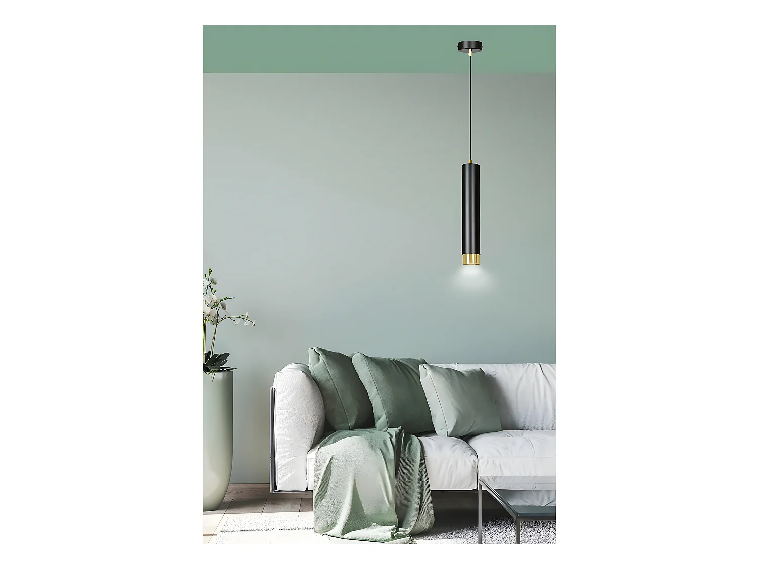 Suspension moderne Mura avec abat-jour cylindrique noir et doré 1xGU10 ø8cm