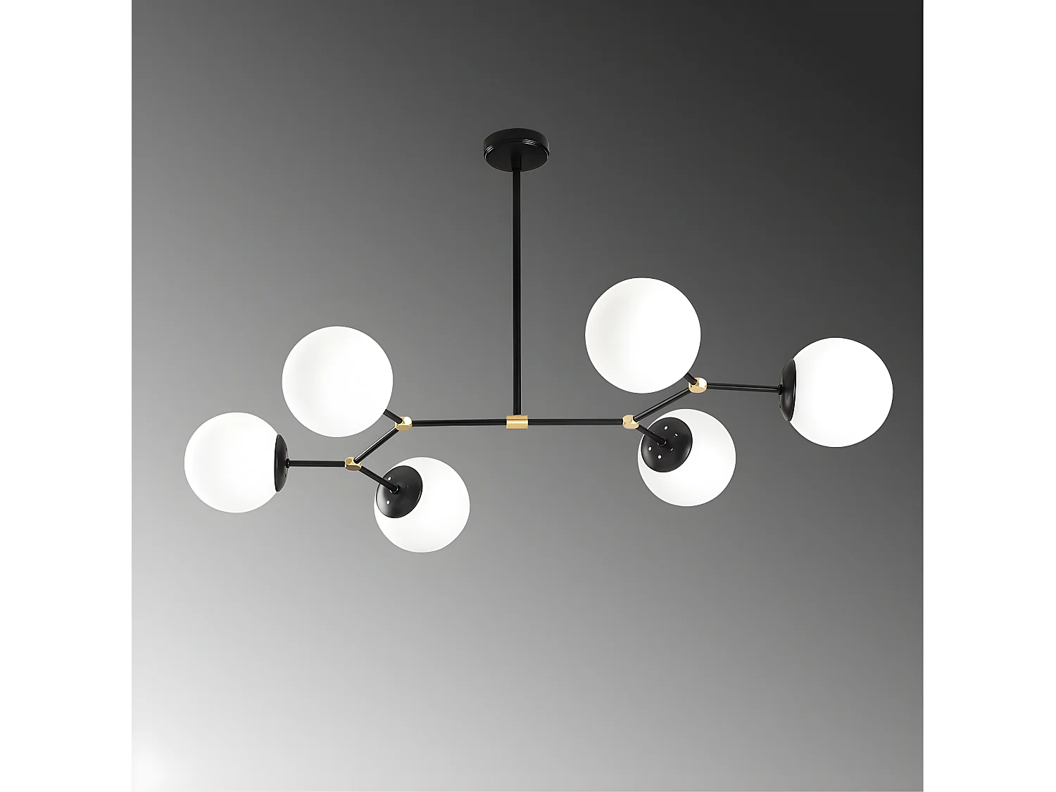 Plafonnier nordique noir Mulen avec 6 sphères en verre 6xE27