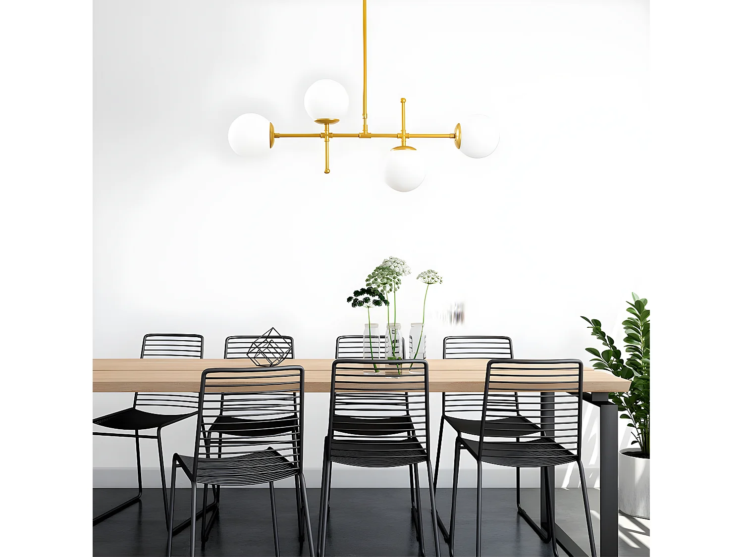 Candeeiro de teto Garet Nordic dourado com 4 bolas de vidro 4xE27