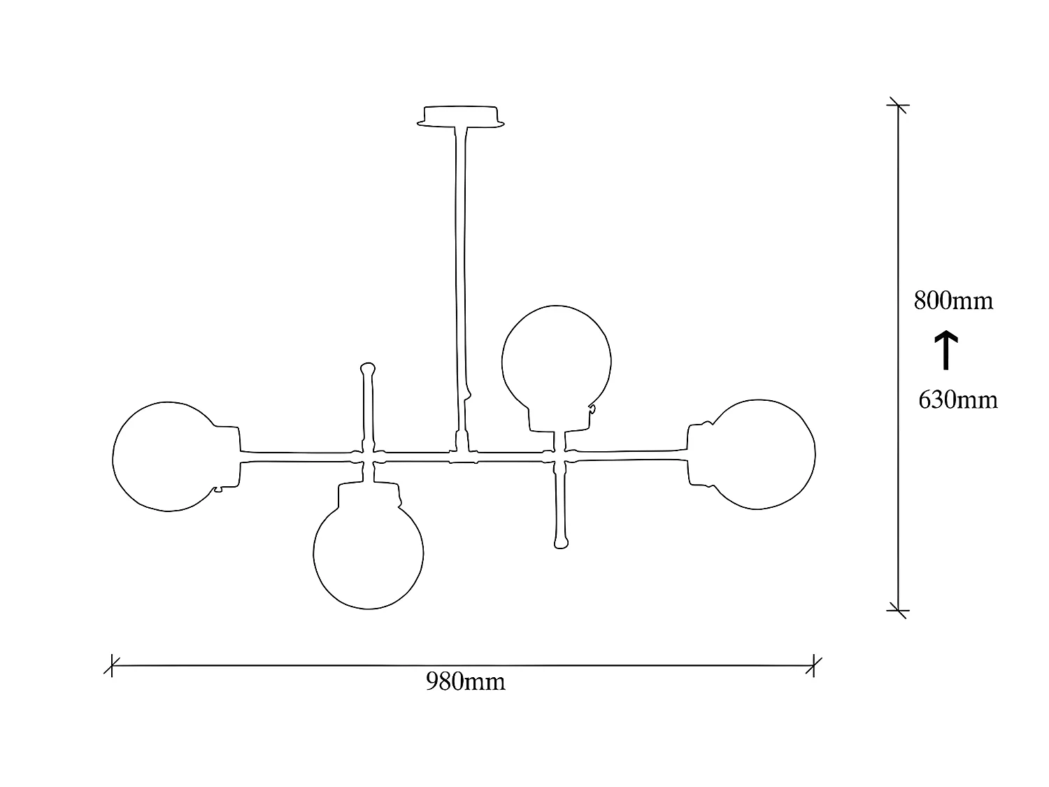 Candeeiro de teto Garet Nordic dourado com 4 bolas de vidro 4xE27