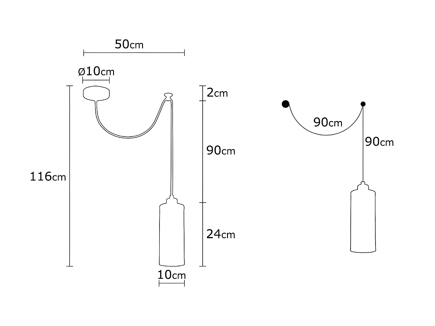 Suspension avec câble coulissant et abat-jour cylindrique noir 1xE27 ø10cm