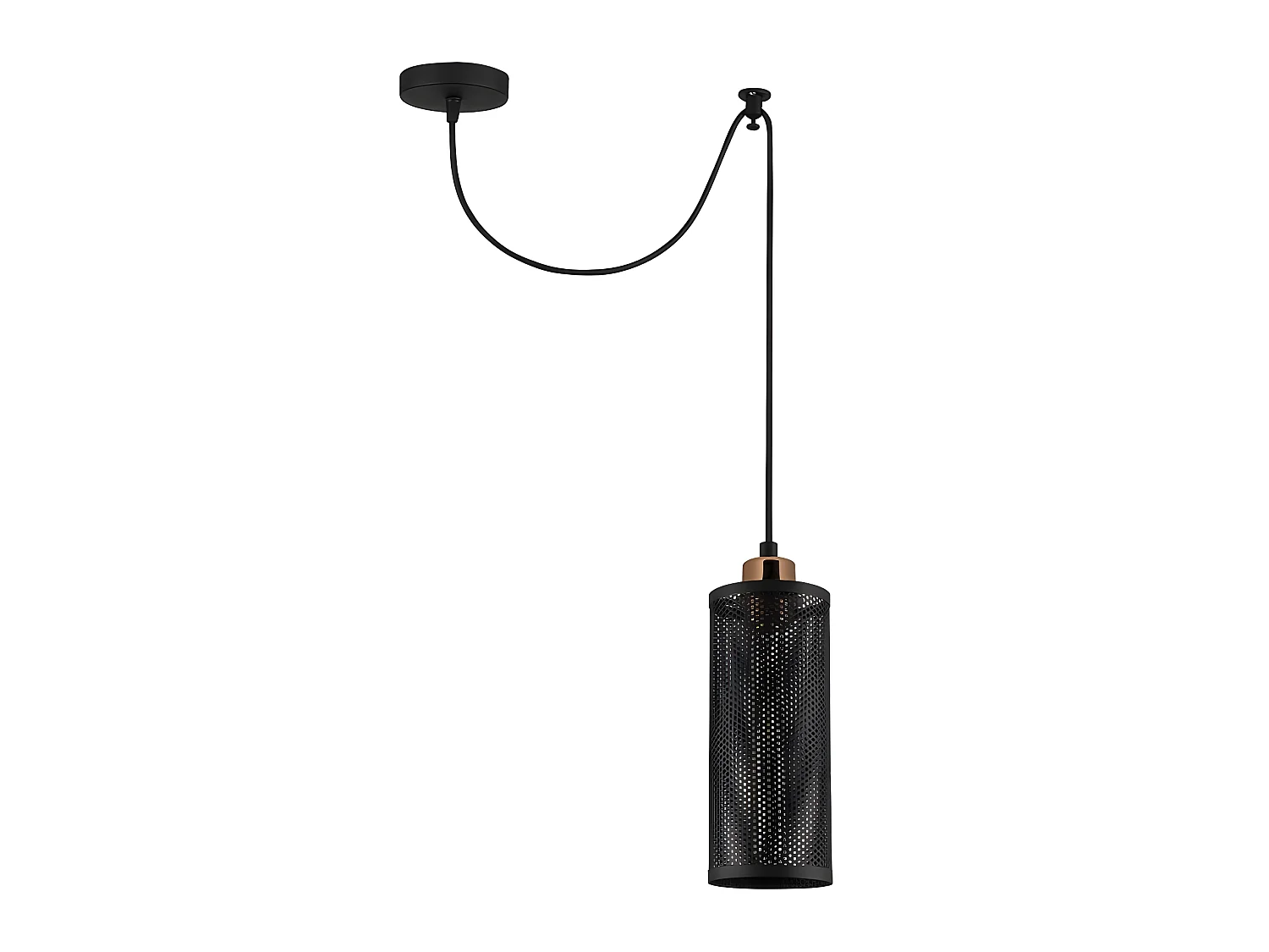 Lámpara colgante con cable desplazable y pantalla cilíndrica negro 1xE27 ø10cm