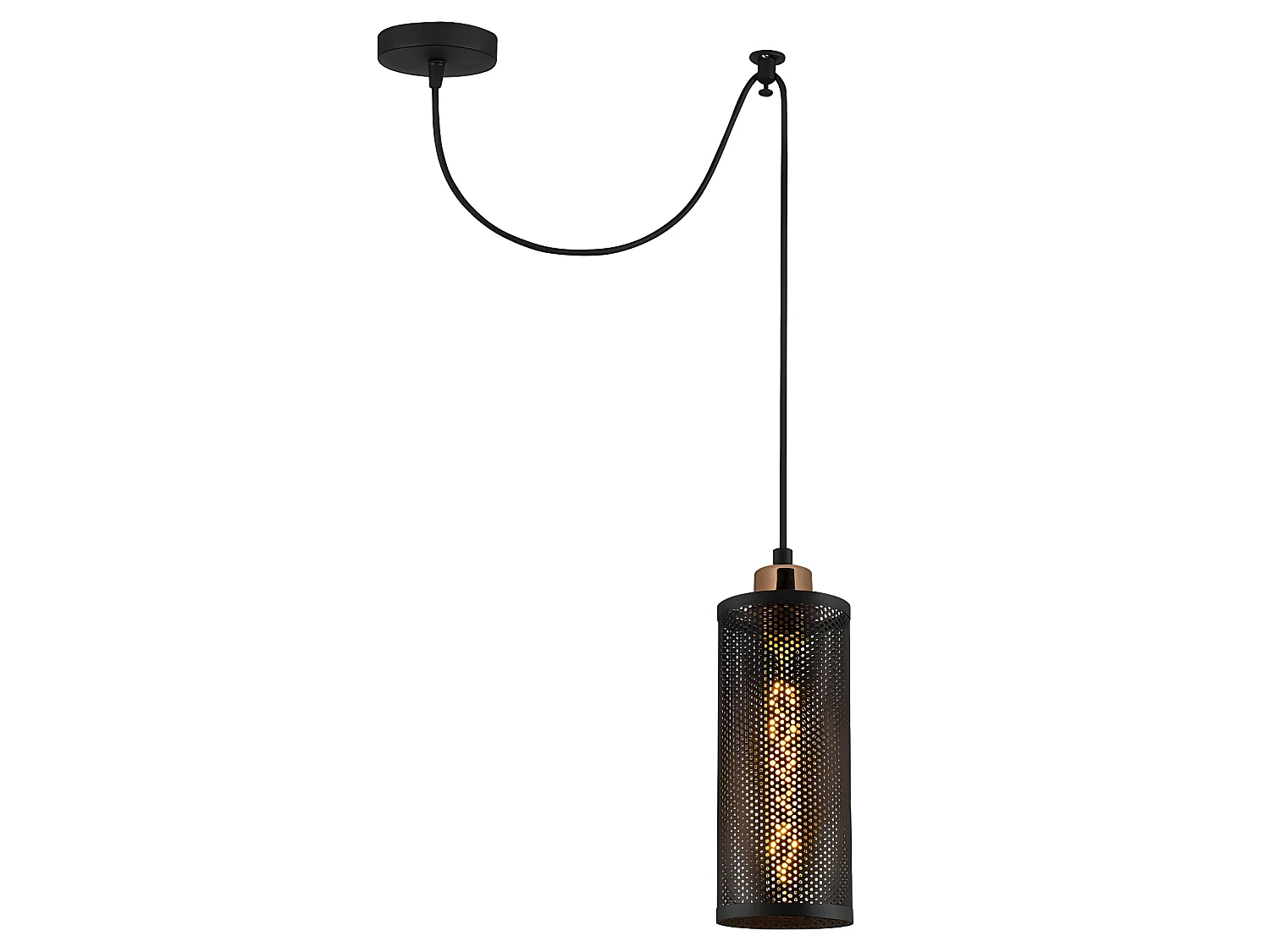 Suspension avec câble coulissant et abat-jour cylindrique noir 1xE27 ø10cm